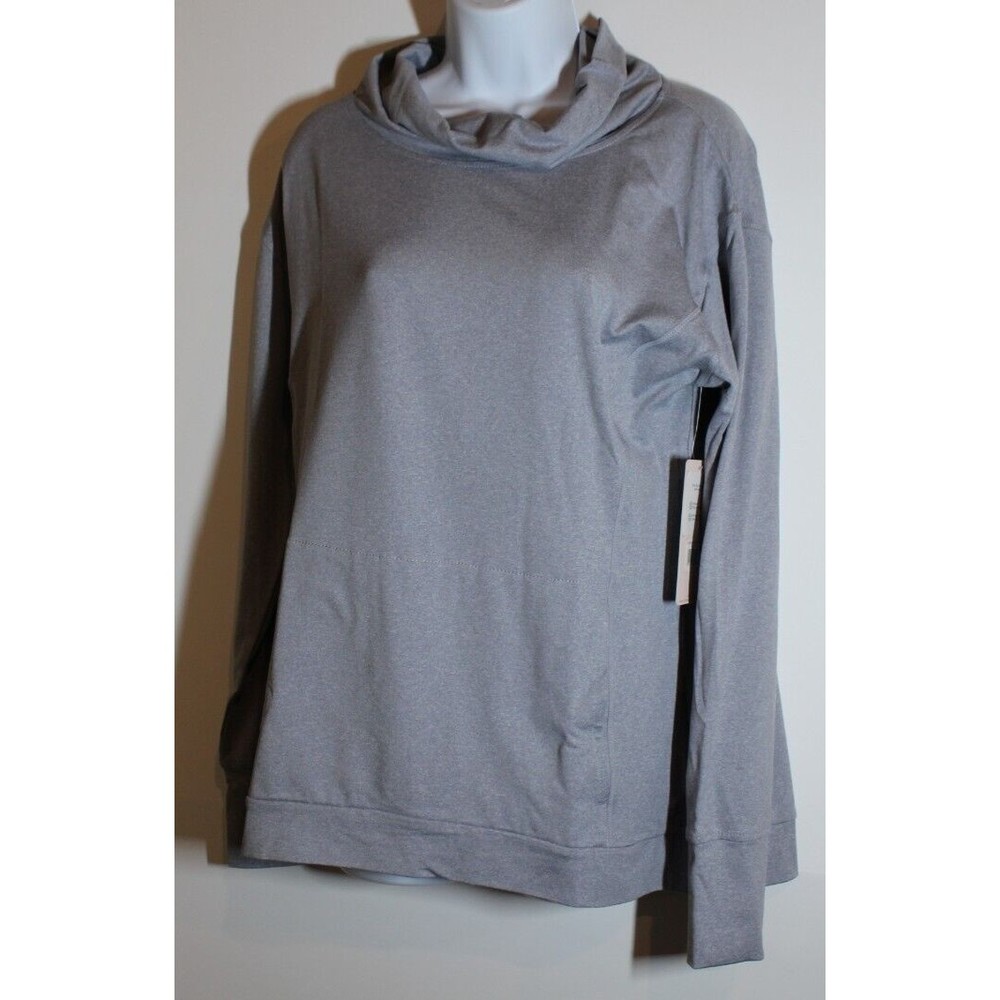 Danskin Cowl Neck Performance Pullover Top Sz Medium Thumb Hole Dove  Gray NWT